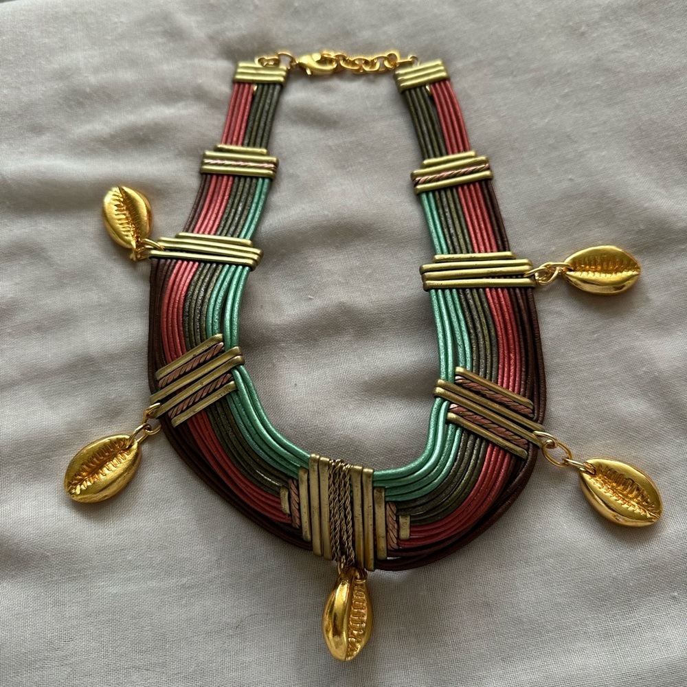 Multicolor Leather Necklace with Gold Accents